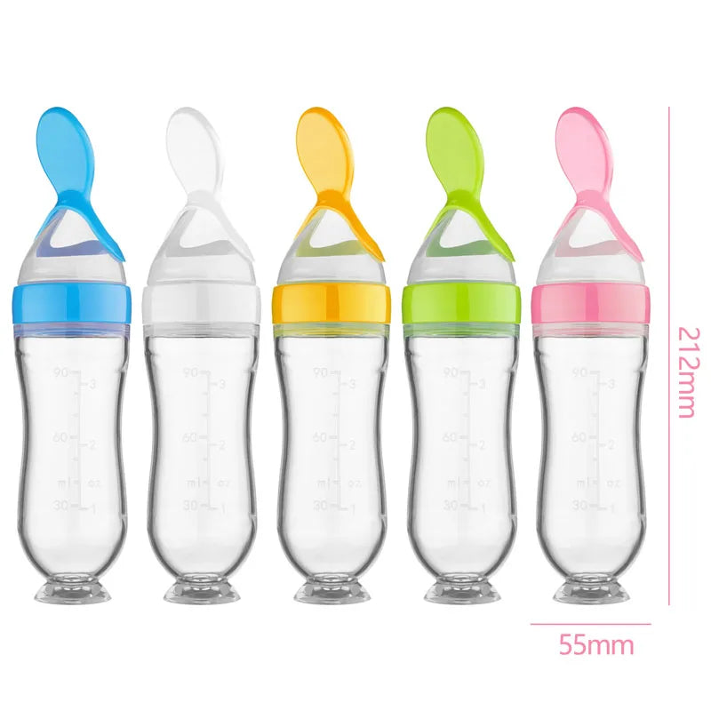 Baby Feeding Bottle with Silicone Spoon Training Feeder