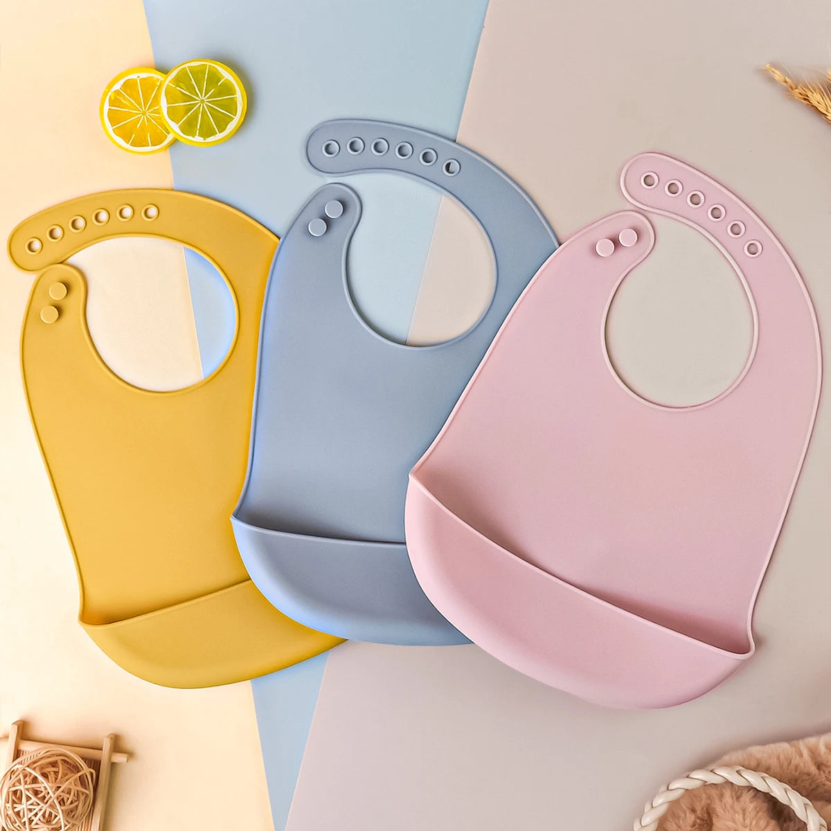 Baby Bib Set Waterproof Adjustable Cartoon Silicone Bibs