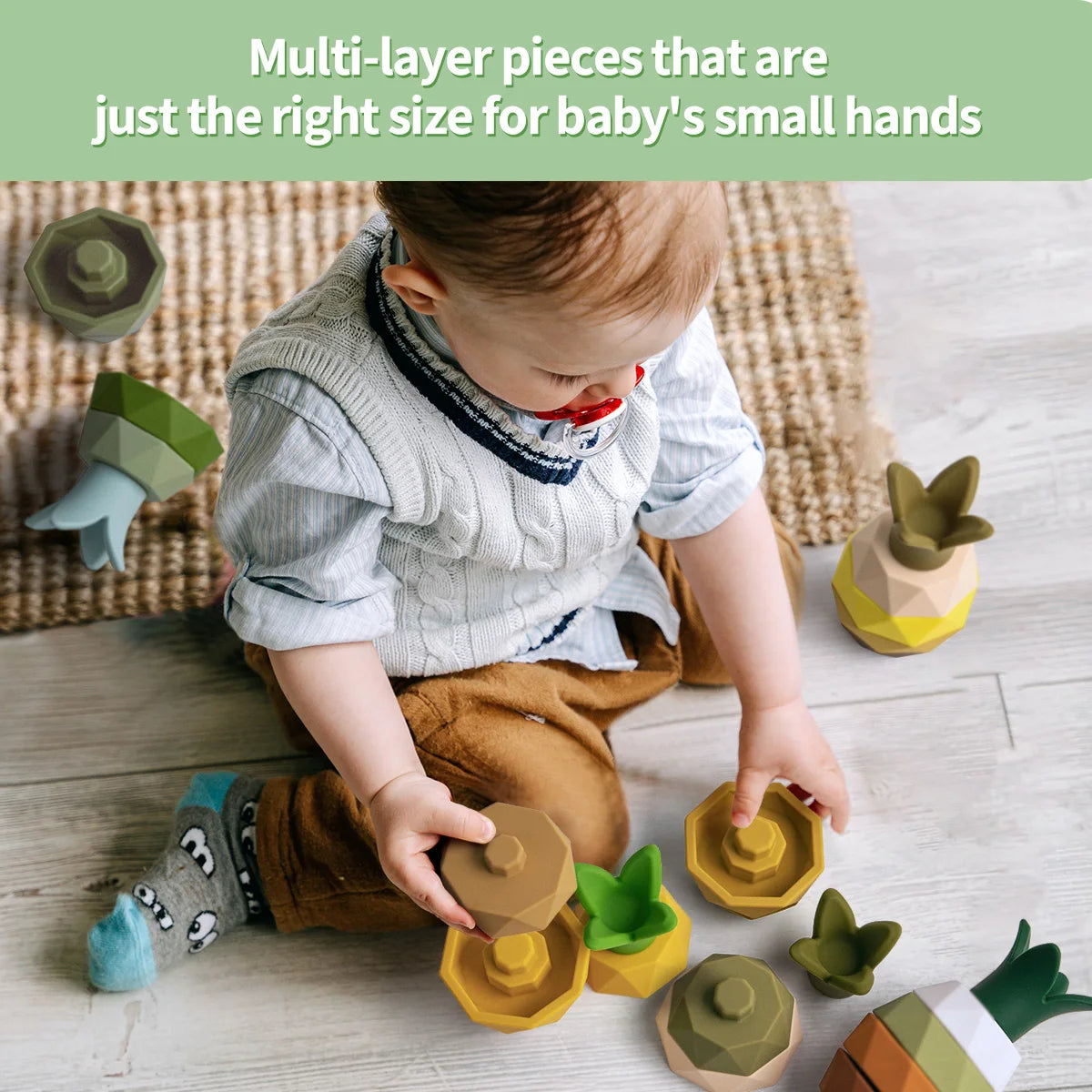 Silicone Fruit Building Block Stacking Toy for Babies