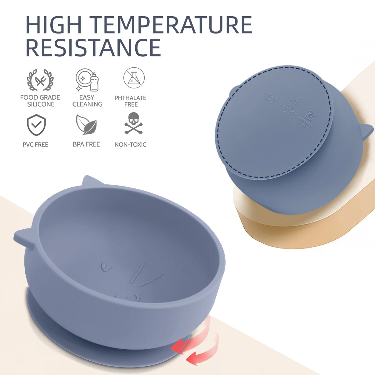 Baby Suction Bowl Cartoon Cat Design Training Tableware