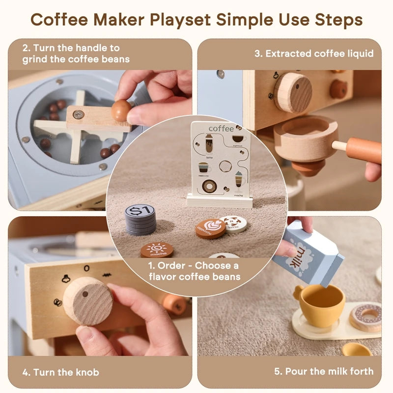 Wooden Kitchen Pretend Play Toy Coffee Machine for Kids