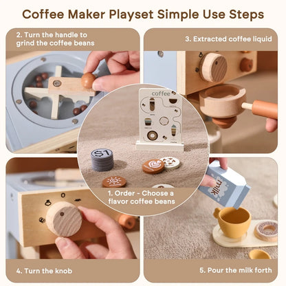 Wooden Kitchen Pretend Play Toy Coffee Machine for Kids