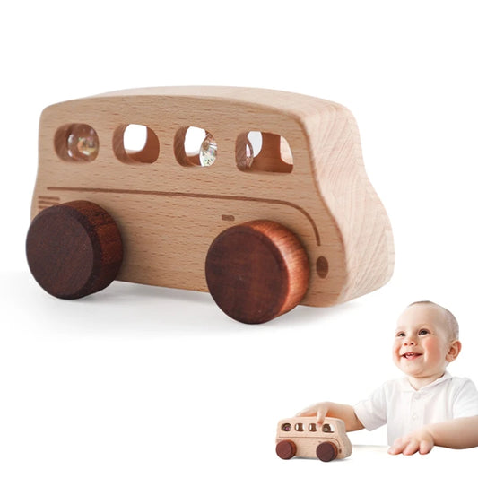 Wooden Cartoon Car Bus Montessori Push Toys Baby Gift
