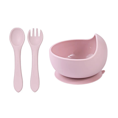 Toddler Silicone Feeding Bowl and Spoon Fork Set