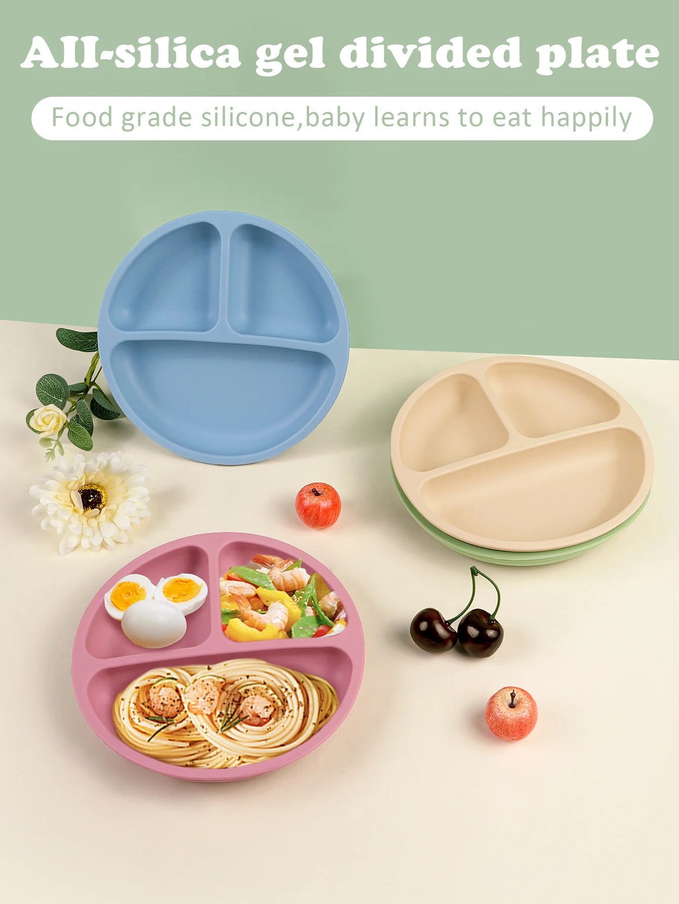 Children’s Silicone Tableware Set Plate Spoon Fork Cup Bib