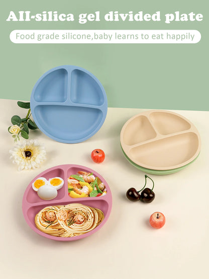 Children’s Silicone Tableware Set Plate Spoon Fork Cup Bib