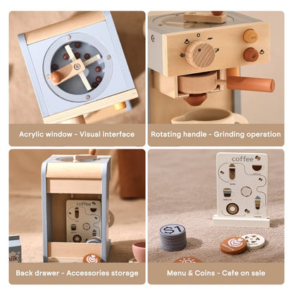 Wooden Kitchen Pretend Play Toy Coffee Machine for Kids