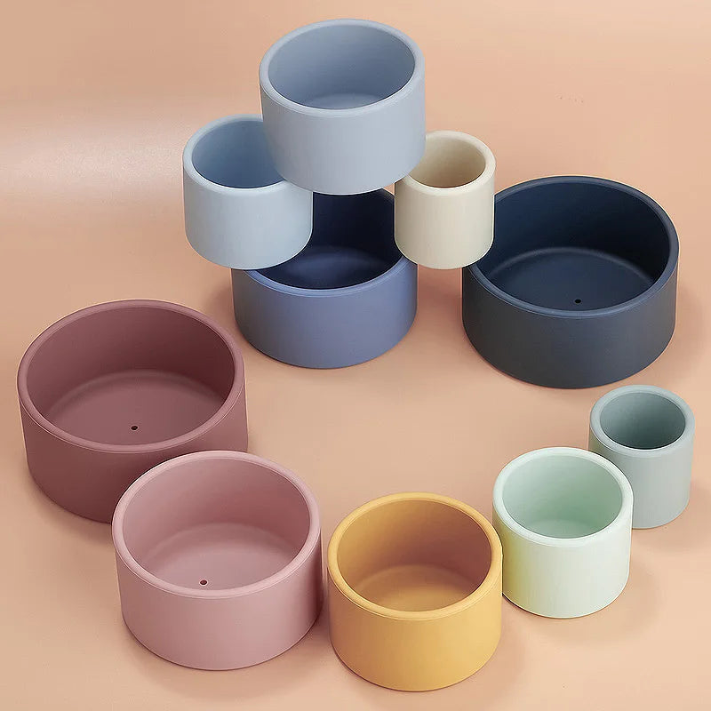 Silicone Building Blocks Round Cup Montessori Baby Toys