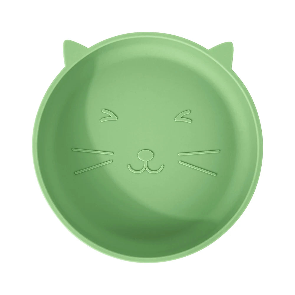 Silicone Baby Plate Cartoon Cat Feeding Bowl Kids Dishes