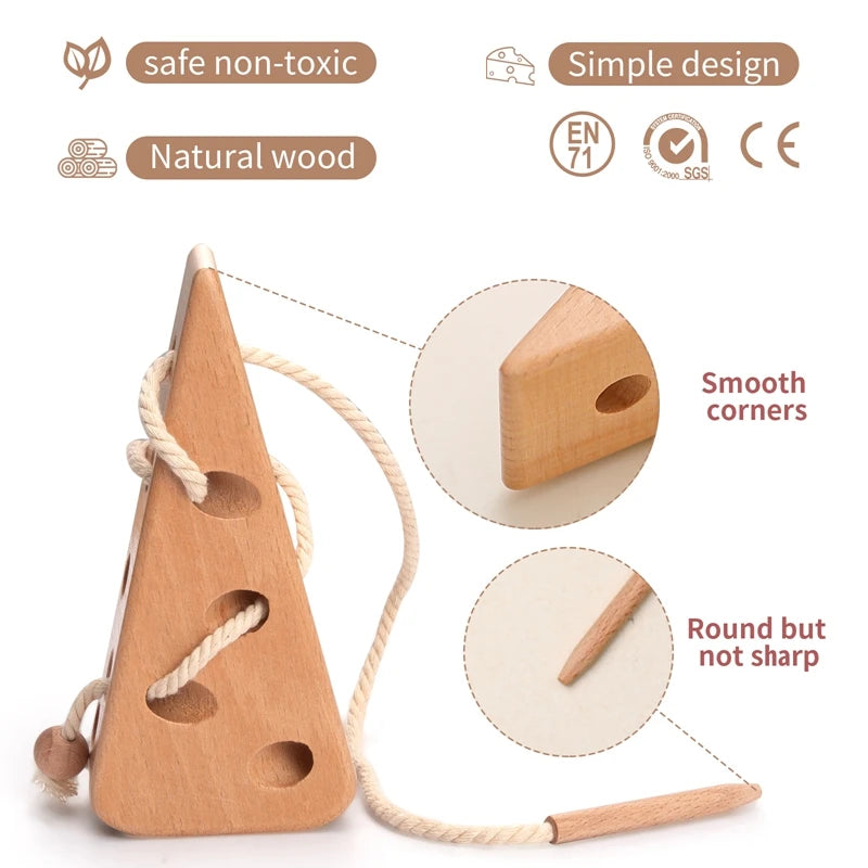 Wooden Threading Board Cheese Montessori Toy for Kids