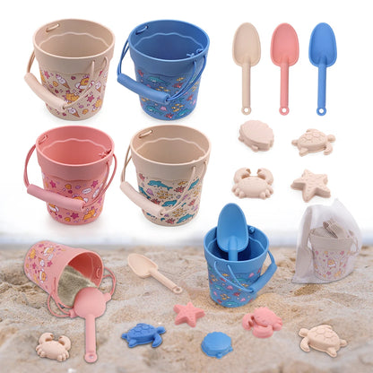 Silicone Beach Toy Set with Bucket Shovel and Sand Molds