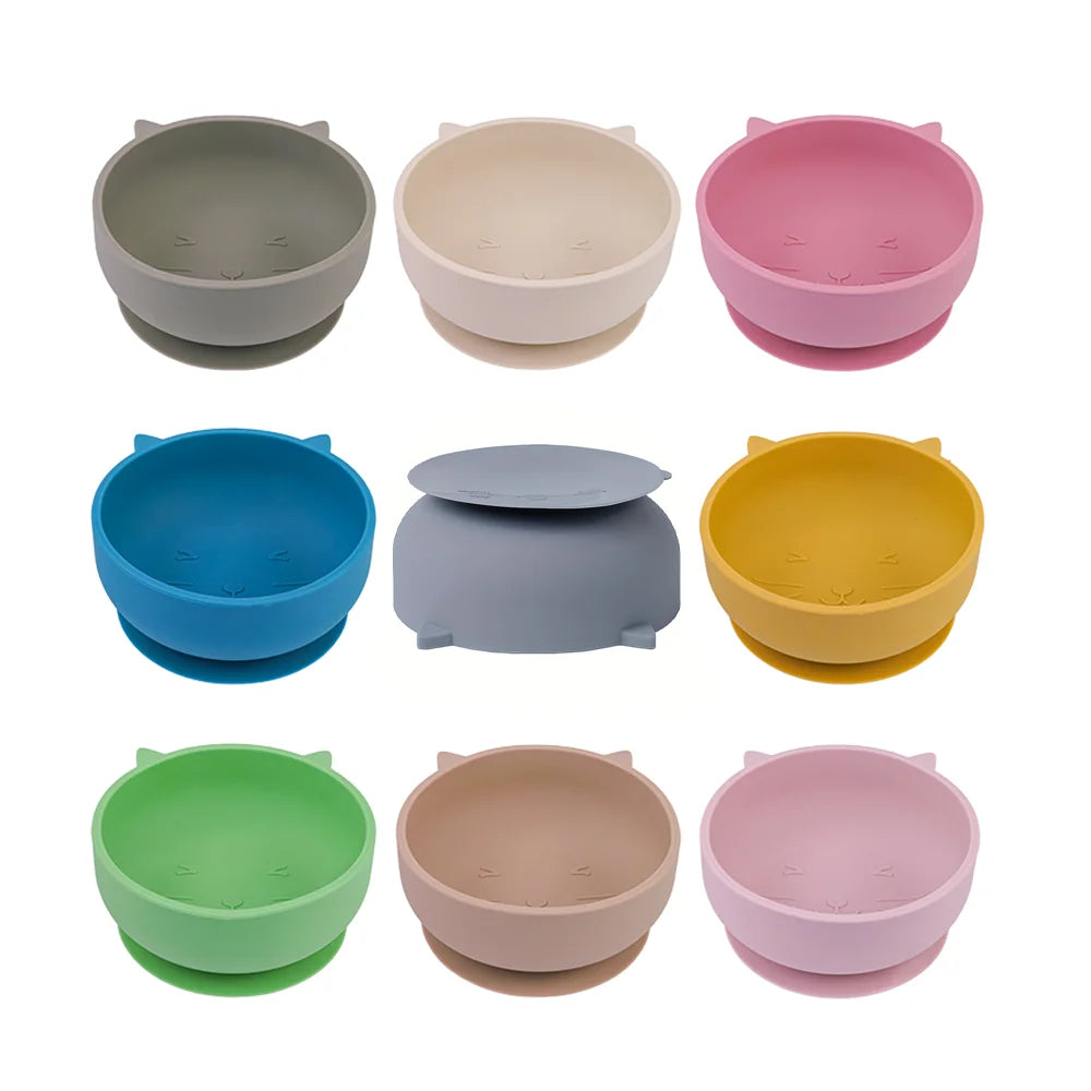 Baby Suction Bowl Cartoon Cat Design Training Tableware