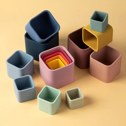 Silicone Stacking Cups Educational Bath Toys for Toddlers
