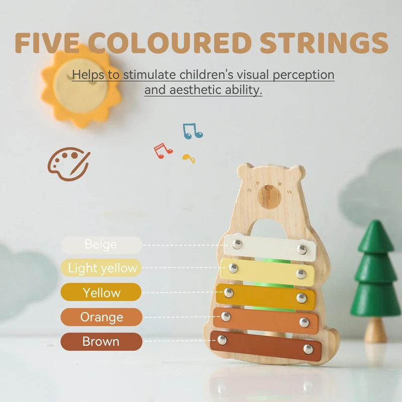 Cartoon Bear Xylophone with Wooden Mallets for Kids