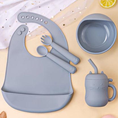 Baby Feeding Set Silicone Bowl Plate Bib Cup Utensils