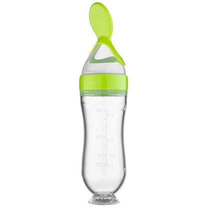 Baby Feeding Bottle with Silicone Spoon Training Feeder