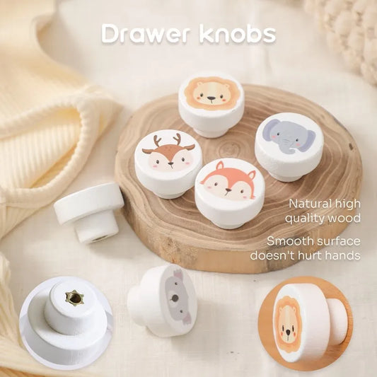 Wooden Drawer Knobs Cartoon Animal Rainbow Cloud Handles