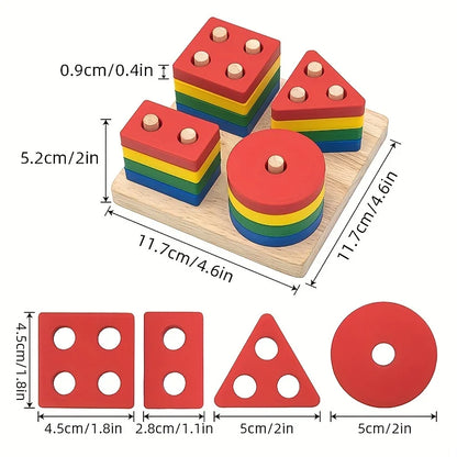 Montessori Wooden Shape Matching and Stacking Toy