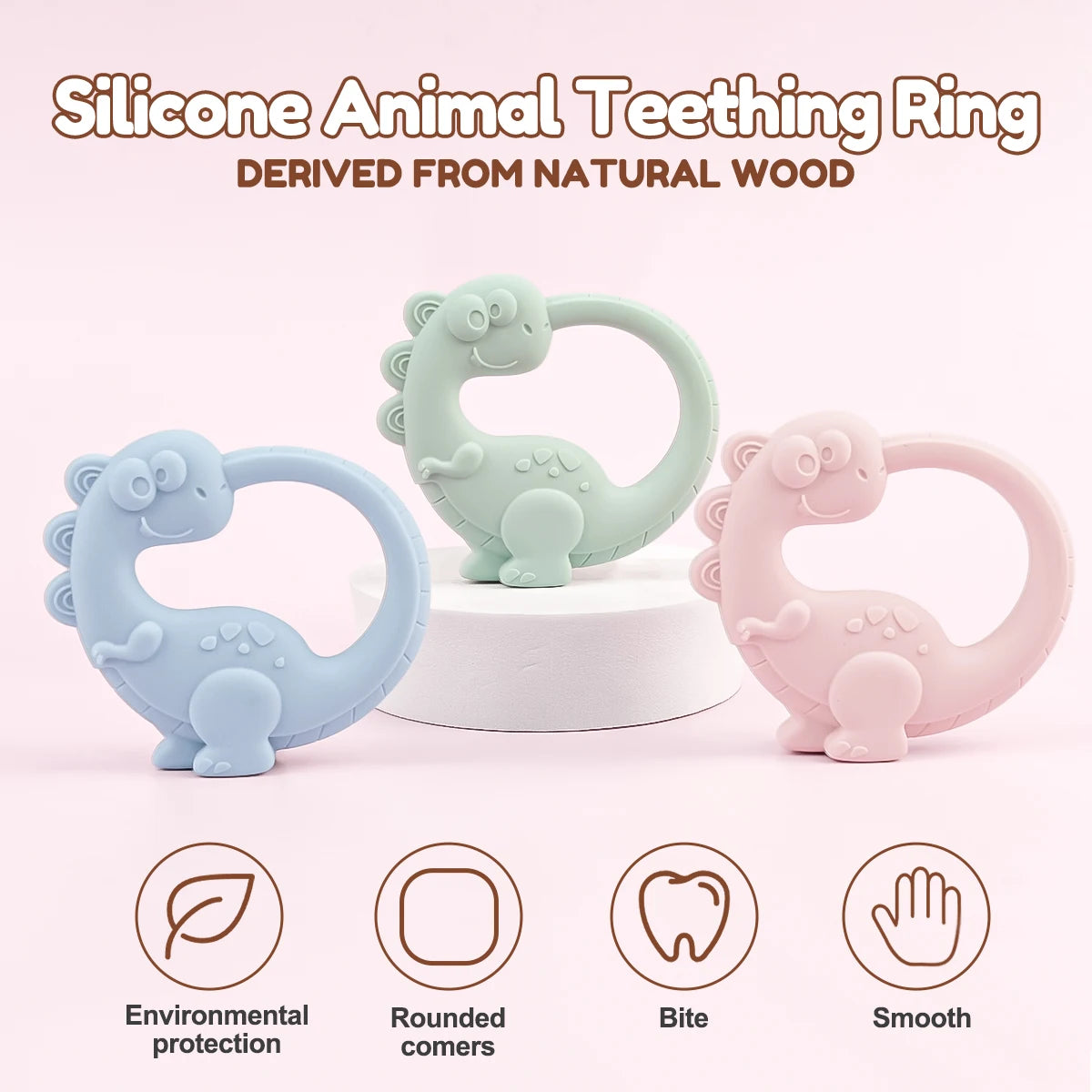 Silicone Dinosaur Teething Rings for Babies