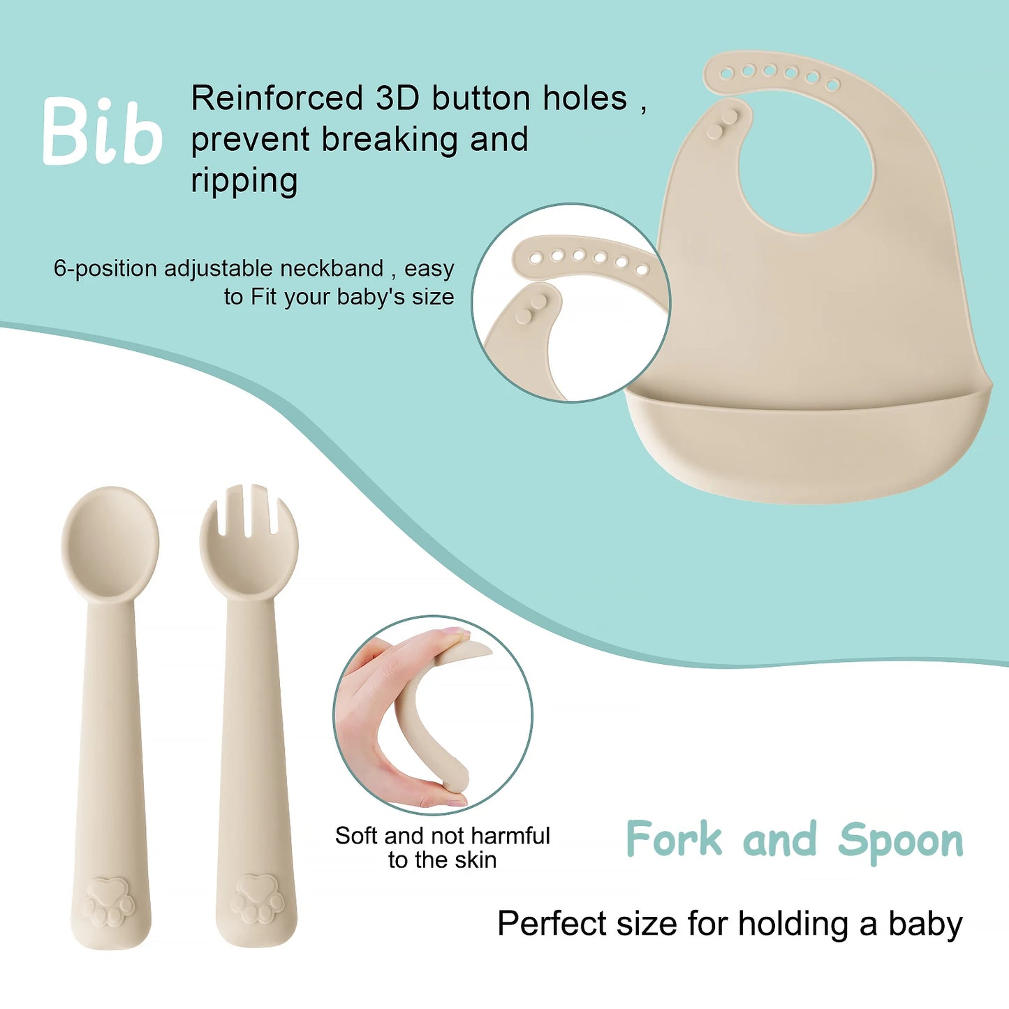 Toddler Feeding Set Silicone Cat Plate Spoon Fork Bib Cup