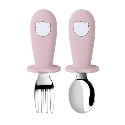 Baby Spoon Fork Set Silicone Handle Stainless Steel Utensils