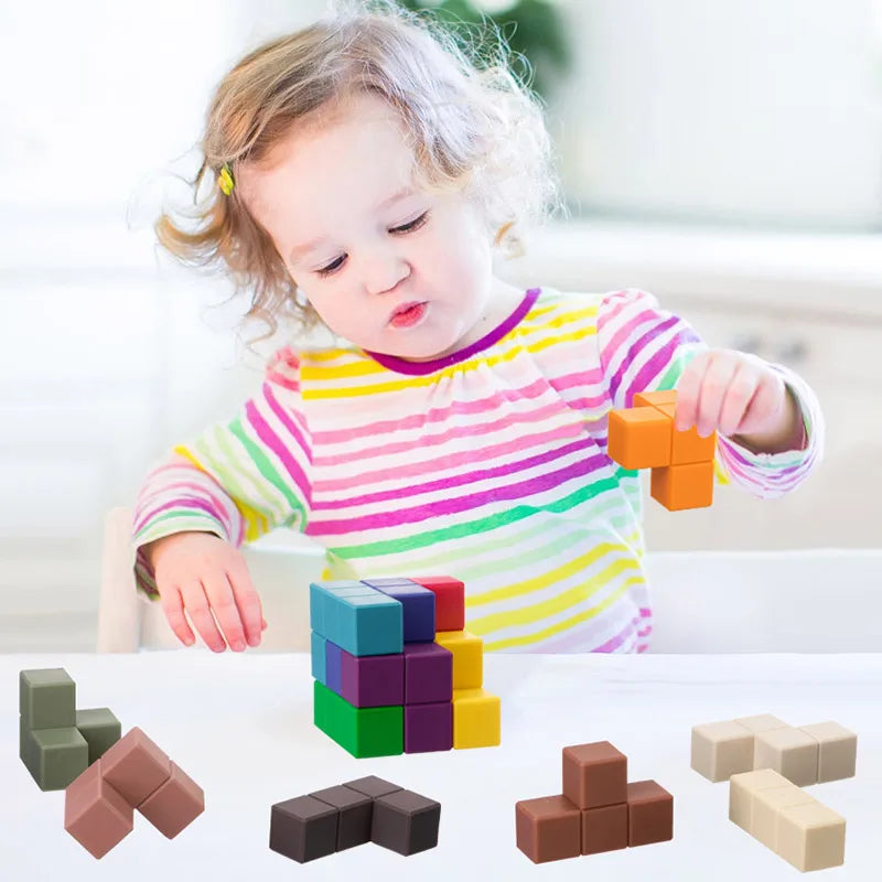 Silicone Baby Building Block Teether Educational Toy Set