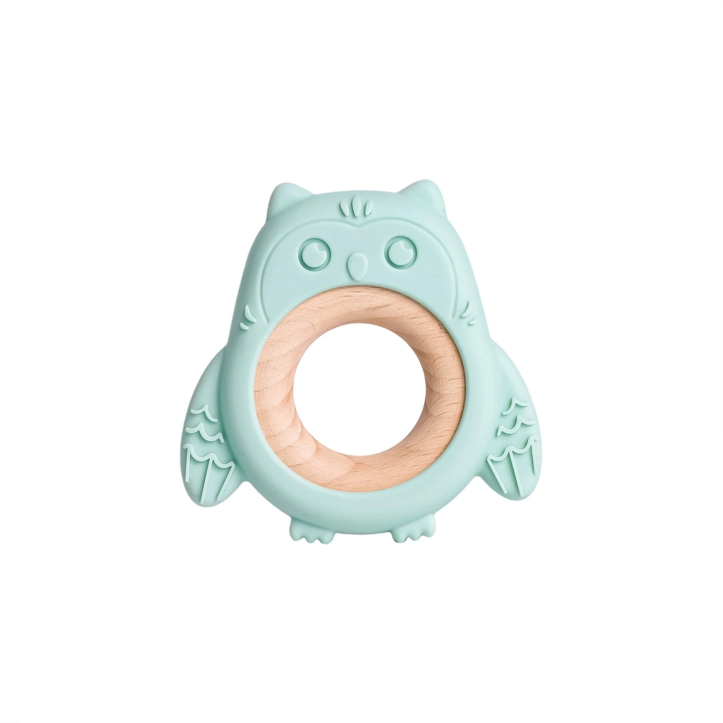 Baby Silicone Owl Teether with Wooden Ring