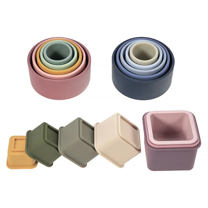 Silicone Building Blocks Round Cup Montessori Baby Toys