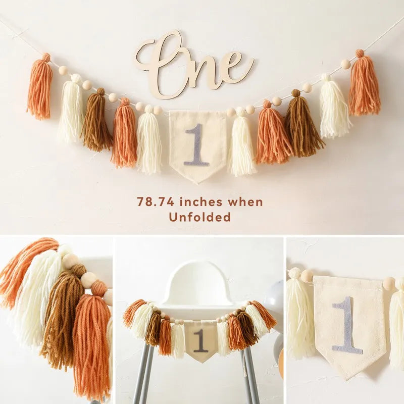 Baby Birthday Tassel Banner Milestone Party Decoration