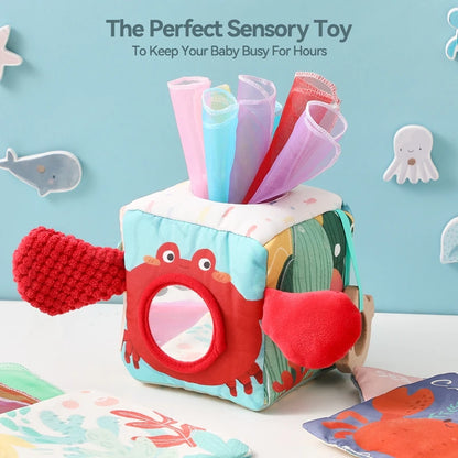 Montessori Cotton Tissue Box Toy Soft Rattle Cloth Book