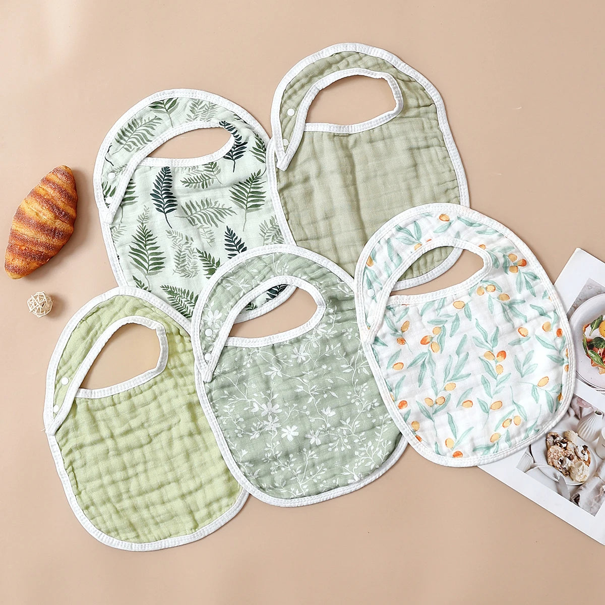 Soft Bamboo Cotton Muslin Baby Bib and Burp Cloth Set