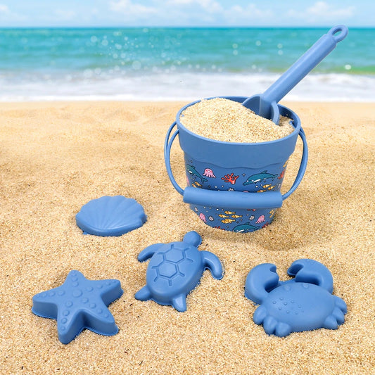 Silicone Beach Toy Set with Bucket Shovel and Sand Molds