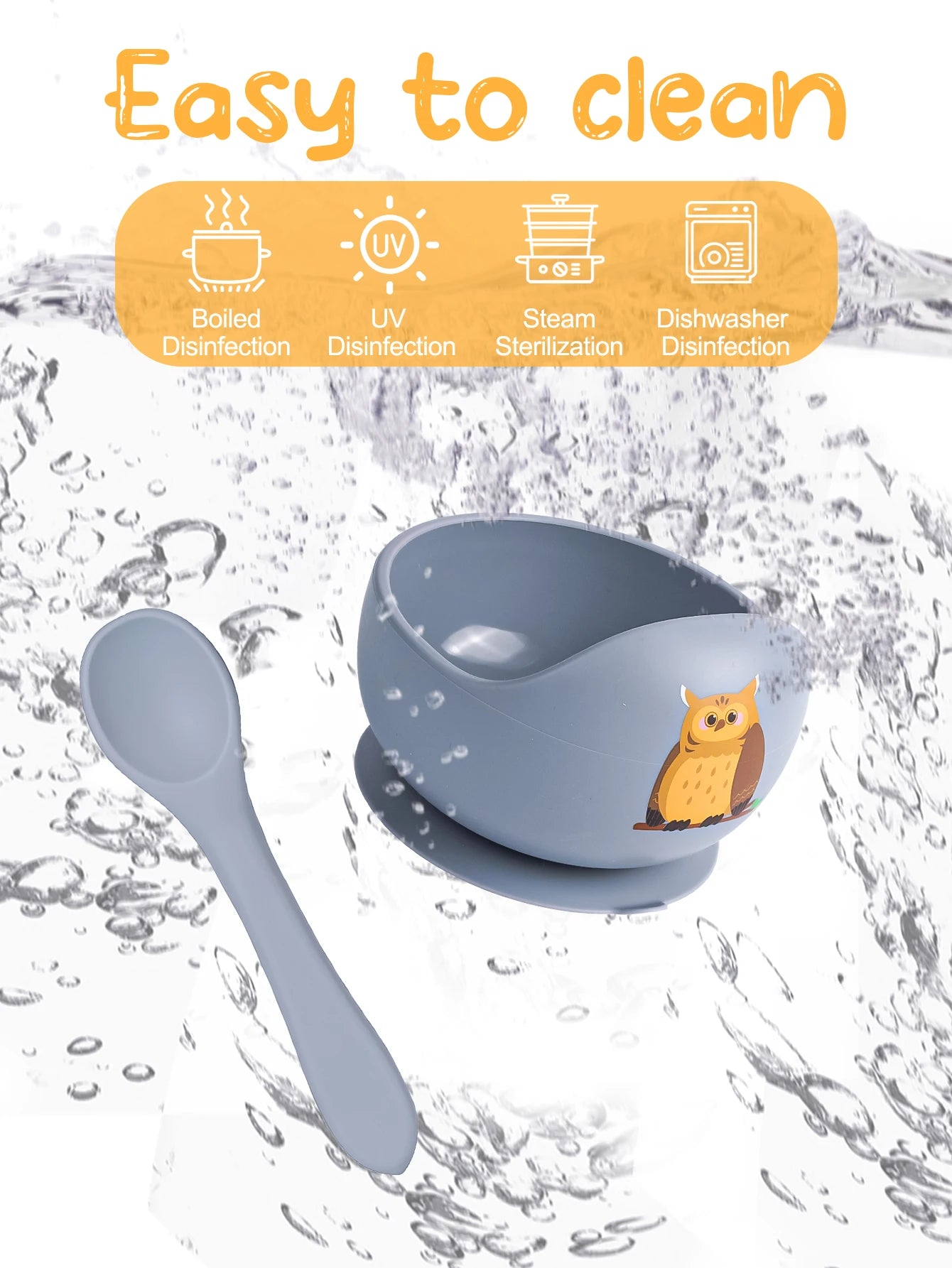 Spill Proof Baby Silicone Feeding Bowl with Spoon
