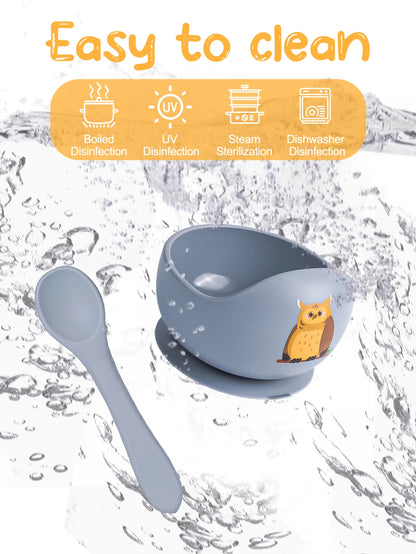 Spill Proof Baby Silicone Feeding Bowl with Spoon