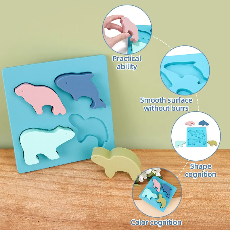 Montessori Silicone Puzzle Board with Geometric Shapes
