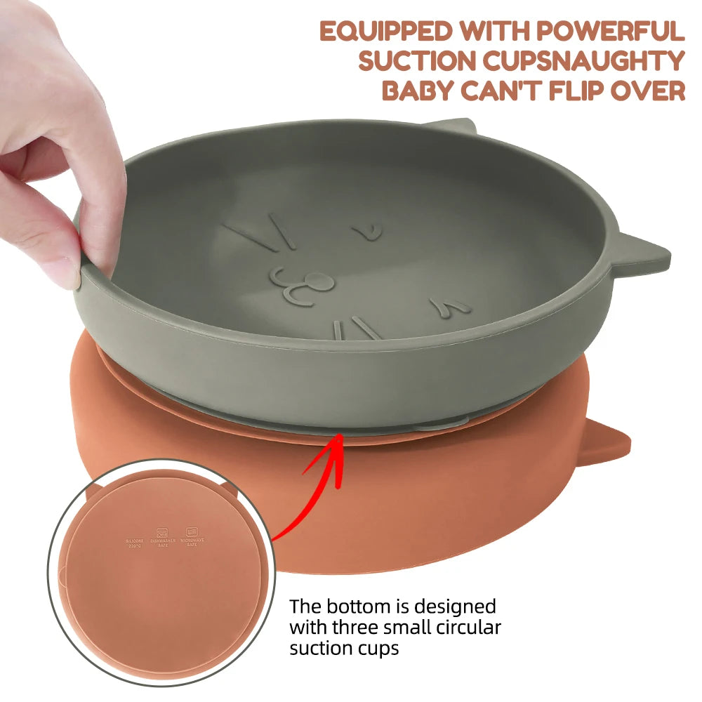 Baby Feeding Set Silicone Plate Spoon Fork Training Tableware