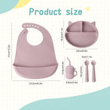 Toddler Feeding Set Silicone Cat Plate Spoon Fork Bib Cup