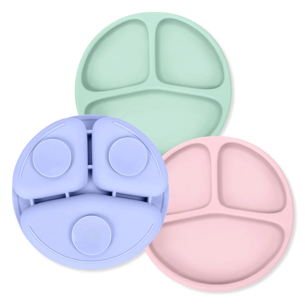 Baby Silicone Dinner Plate with Wooden Handle Spoon Fork