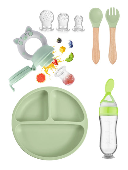 Children’s Silicone Tableware Set Plate Spoon Fork Cup Bib
