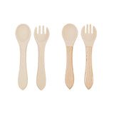 Baby Spoon Fork Set Silicone and Wooden Handle Utensils