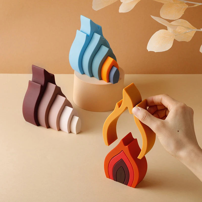 Montessori Wooden Rainbow Stacking Blocks Educational Toy