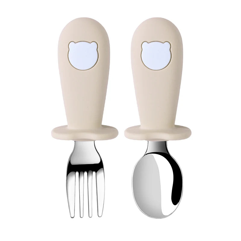 Baby Spoon Fork Set Silicone Handle Stainless Steel Utensils