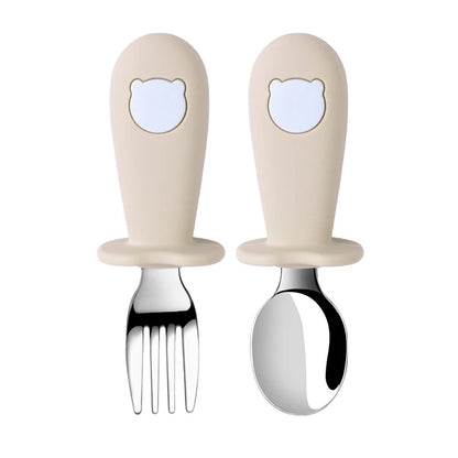 Baby Spoon Fork Set Silicone Handle Stainless Steel Utensils