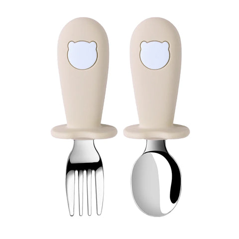 Baby Spoon Fork Set Silicone Handle Stainless Steel Utensils