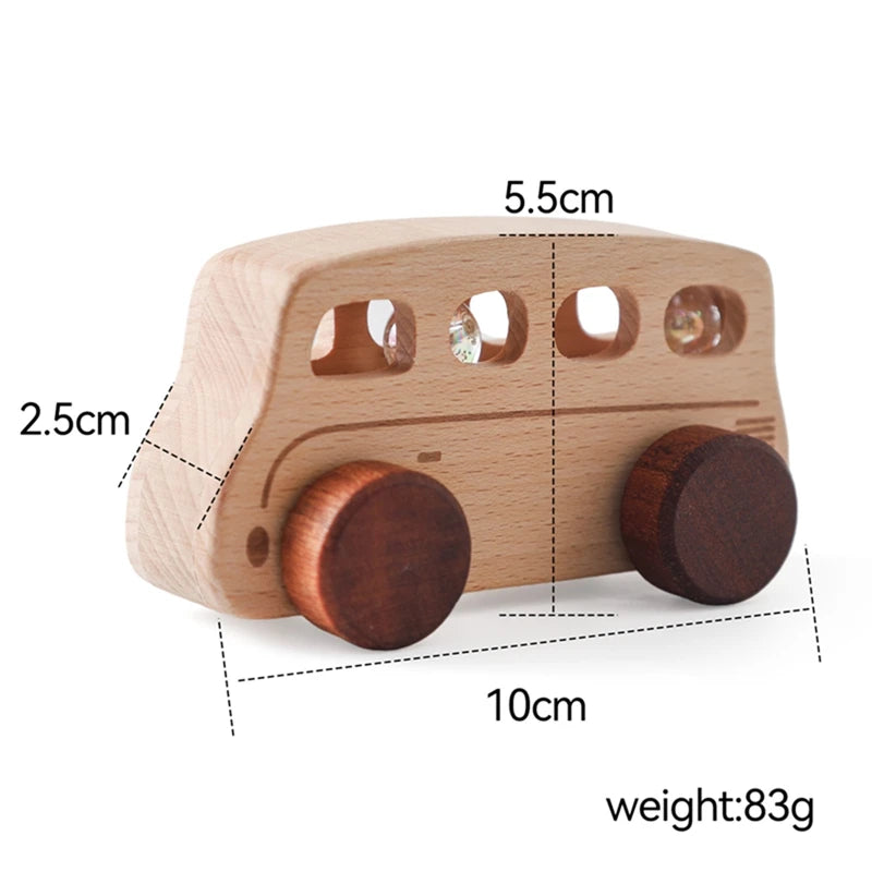 Wooden Cartoon Car Bus Montessori Push Toys Baby Gift