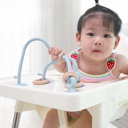 Wooden Ring Teether with Silicone Toy for Newborns