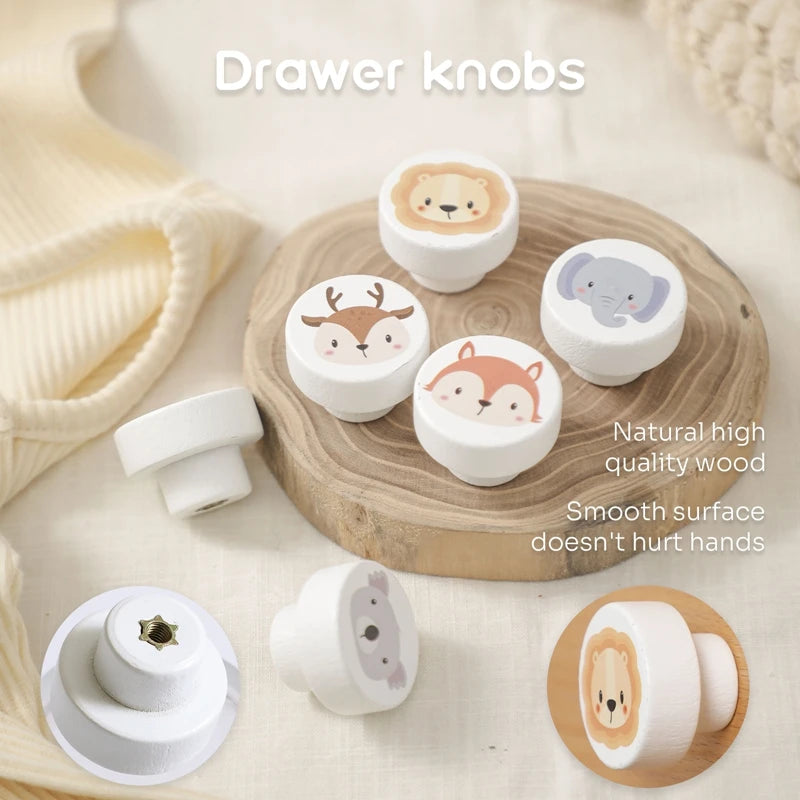 Wooden Animal Handles for Kids Furniture Cabinets Drawers