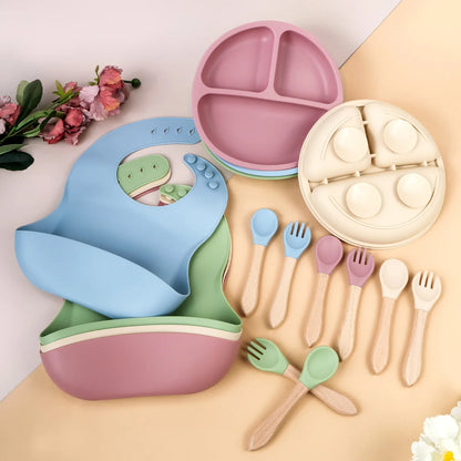 Colorful Baby Silicone Feeding Tableware Set