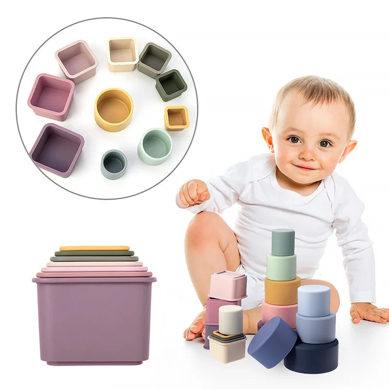 Silicone Building Blocks Round Cup Montessori Baby Toys