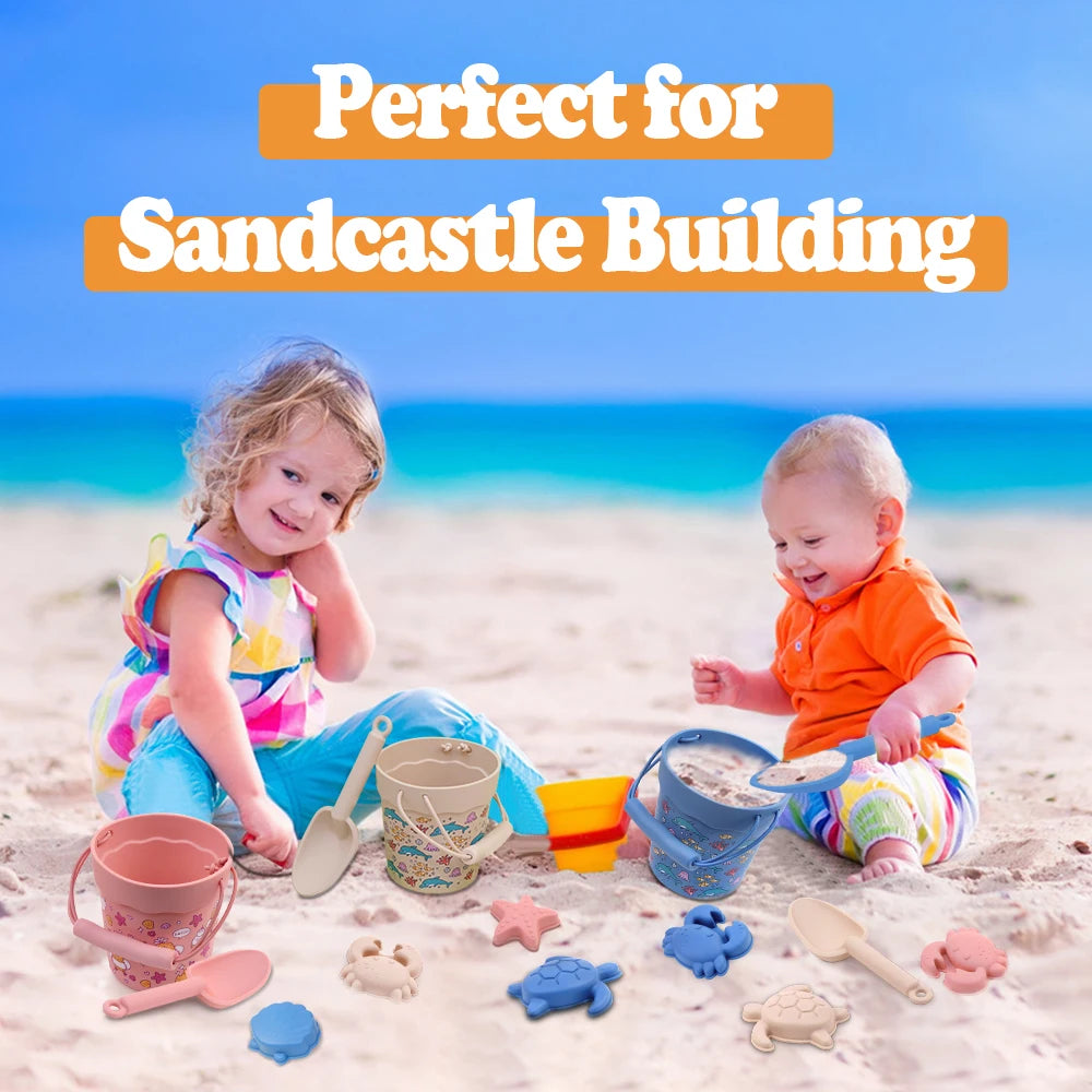 Silicone Beach Toy Set with Bucket Shovel and Sand Molds